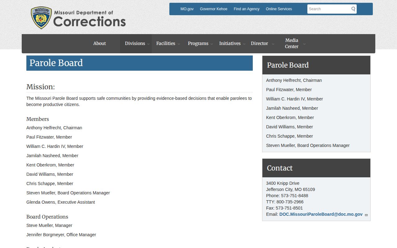 Missouri Parole Board source for Perry County parole records